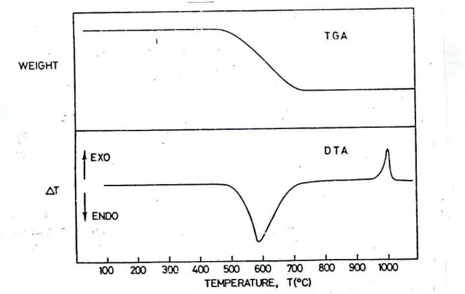 Gambar 4. kurva TGA dan DTA untuk mineral kaolin.  