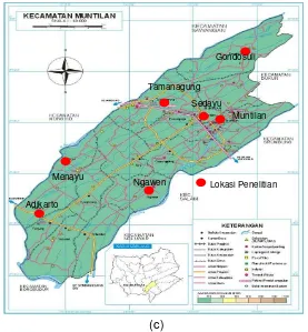 Gambar 3. 1 Lokasi Penelitian (a) Kecamatan Mungkid, (b) Kecamatan Sawangan, (c) Kecamatan Muntilan 