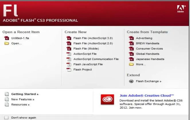 Gambar 2.3 Tampilan awal Adobe Flash 