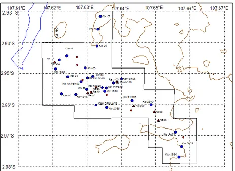 Gambar 6. Peta sebaran titik lokasi pengamatan geologi dan pengukuran radioaktivitas  daerah Tumbang Rusa dan sekitarnya, Tanjung Pandan, Belitung 