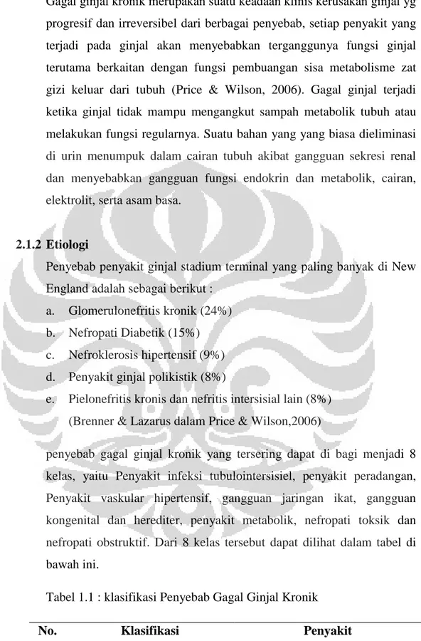 Tabel 1.1 : klasifikasi Penyebab Gagal Ginjal Kronik 