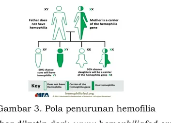 Gambar 3. Pola penurunan hemofilia  Gambar dikutip dari: www.hemophiliafed.org 