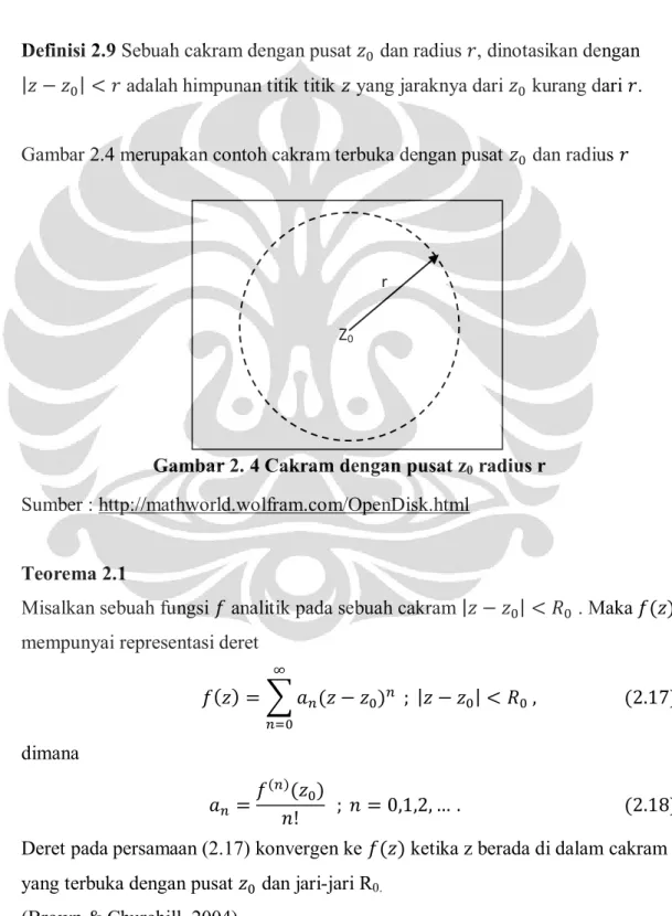 Gambar 2.4 merupakan contoh cakram terbuka dengan pusat    dan radius   