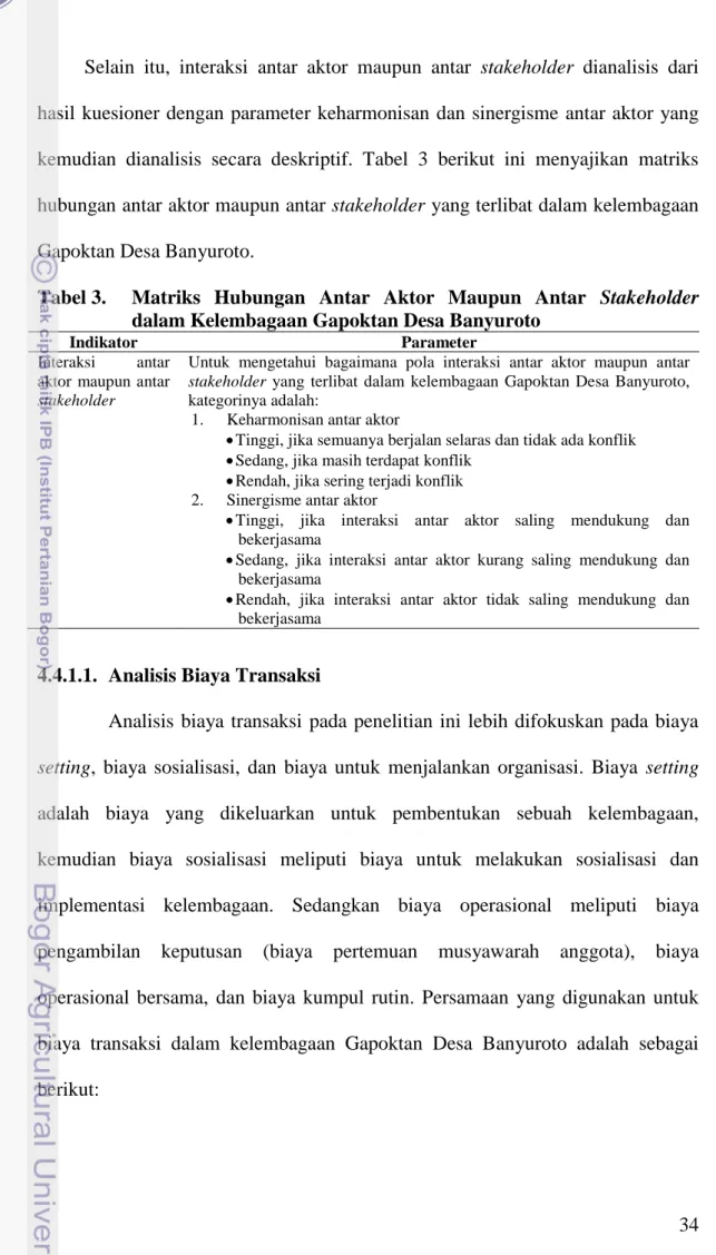 Tabel 3.   Matriks  Hubungan  Antar  Aktor  Maupun  Antar  Stakeholder  dalam Kelembagaan Gapoktan Desa Banyuroto 