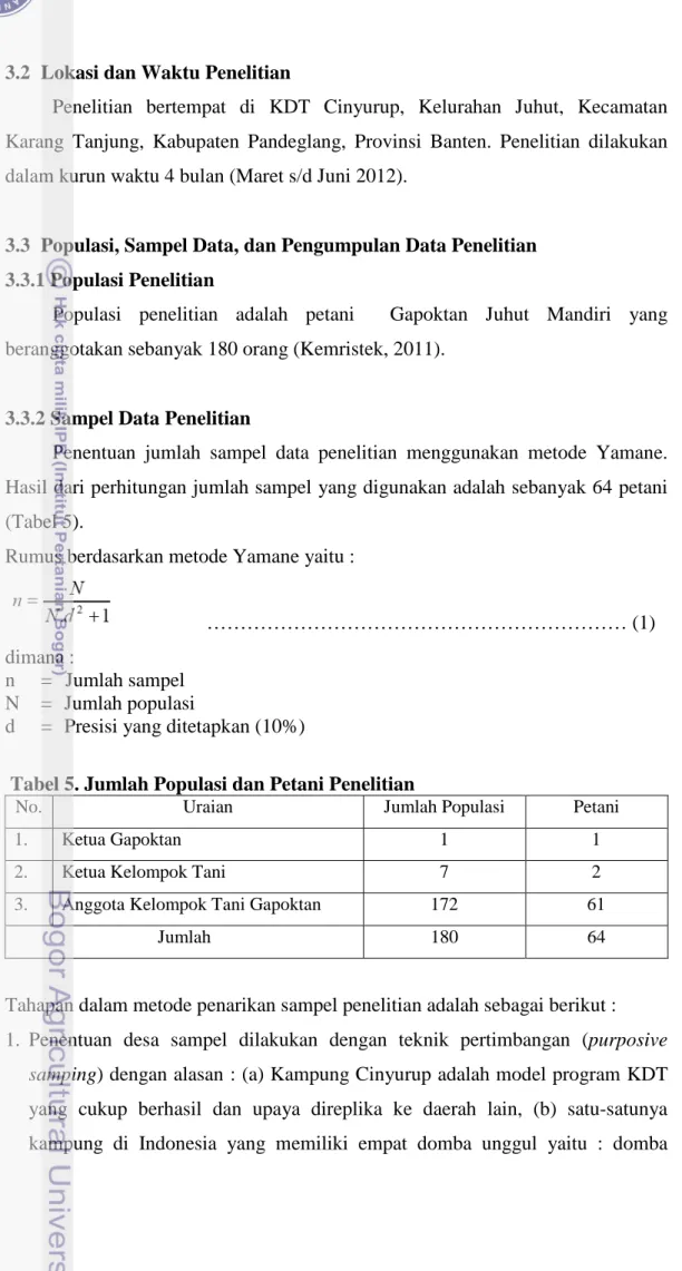Tabel 5. Jumlah Populasi dan Petani Penelitian