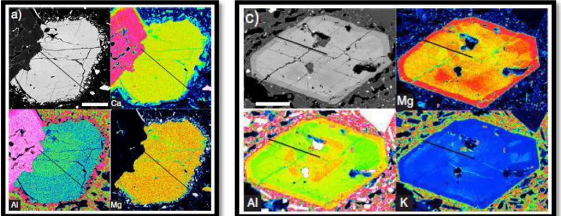 Gambar 3. Gambar sisi kiri menunjukkan pengamatan petrografi terhadap mineral amfibol (Ca, Al,  Mg) hasil erupsi 2006 yang menunjukkan adanya zoning dengan mineral lain
