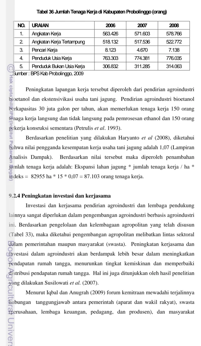 Tabel 36 Jumlah Tenaga Kerja di Kabupaten Probolinggo (orang) 