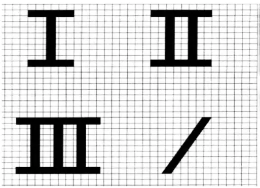 Gambar 8.14-7:   Bentuk dan proporsi huruf, angka dan simbol yang  digunakan pada Movement Area Guidance Sign   