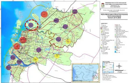 Tabel 4. Analisis potensi dan masalah  Gambar 10. Peta rencana struktur ruang Kota makassar 