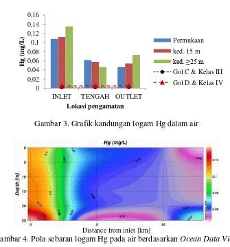 Gambar 4. Pola sebaran logam Hg pada air berdasarkan Ocean Data View 