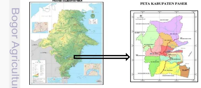 Gambar 1 Lokasi Kabupaten Paser sebagai bagian dari Propinsi Kalimantan 