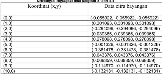 Tabel 4.4.  nilai data citra bayangan hasil pemrosesan terhadap perhitungan tepi  Keterangan lengkapnya lihat lampiran A tabel A.4 