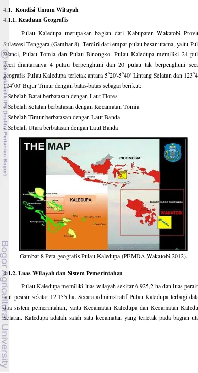 Gambar 8 Peta geografis Pulau Kaledupa (PEMDA,Wakatobi 2012). 