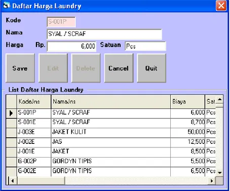 Gambar 4. Form Input Daftar Harga Laundry 2) Form Input Data Langganan