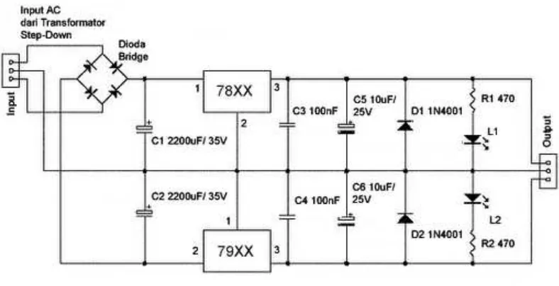 Gambar  2.2   Skema Elektronik Rangkaian Catu daya IC 78XX 