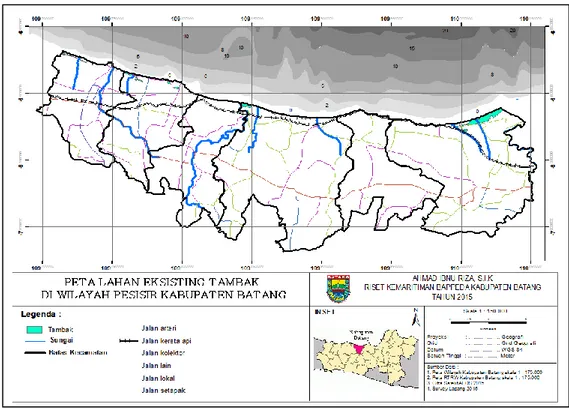 Gambar 3 Peta lahan eksisting tambak di pesisir Kabupaten Batang  Analisis Spasial Parameter Kualitas Air 