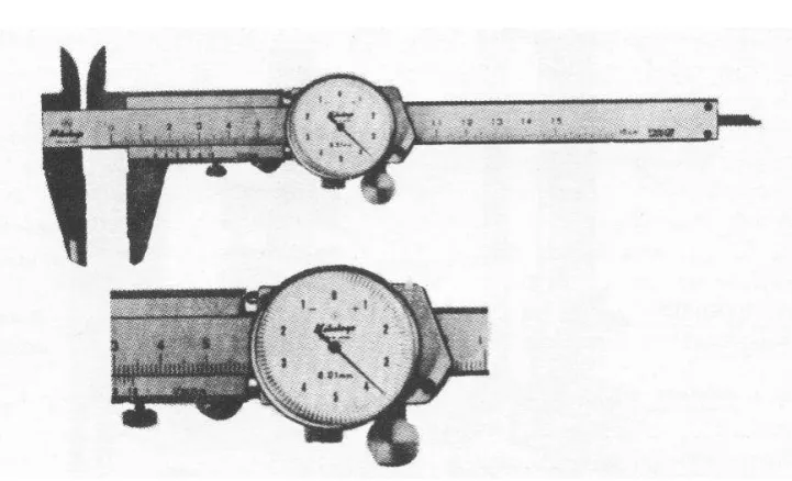 Gambar 1-8.  Mistar geser dial dan pembacaannya. 