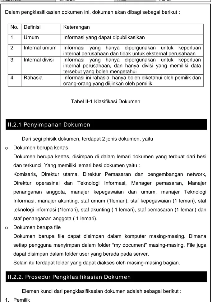 Tabel II-1 Klasifikasi Dokumen 