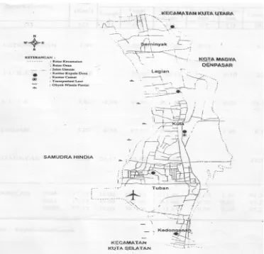 Gambar 4.1. Peta Kecamatan Kuta (Sumber:BPS Bali, Kec. Kuta Dalam Angka 2005)  