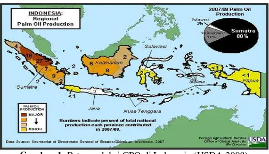 Gambar 1. Peta produksi CPO di Indonesia (USDA,2008) 