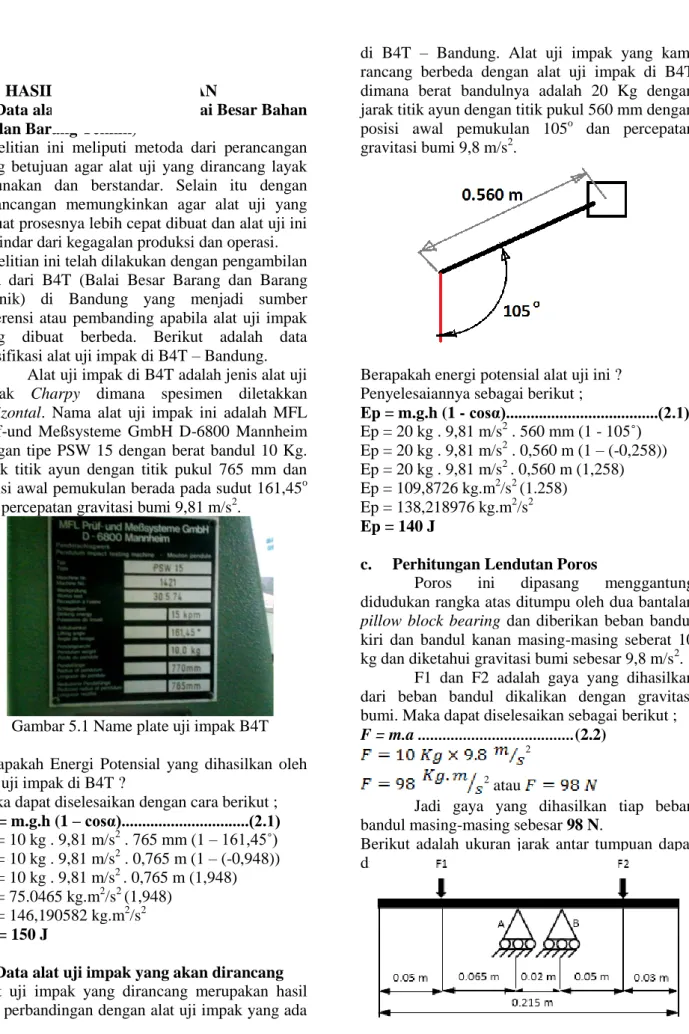 Gambar 5.1 Name plate uji impak B4T  Berapakah  Energi  Potensial  yang  dihasilkan  oleh  alat uji impak di B4T ? 