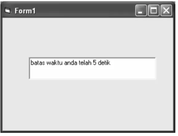 Gambar 2.16 Hasil dari form timer sebagai pengatur  Menggunakan massage box. Contoh programnya yaitu: 