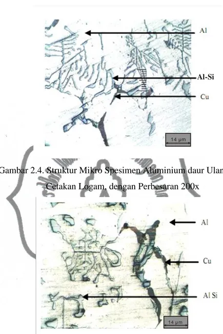 Gambar 2.4. Struktur Mikro Spesimen Aluminium daur Ulang dengan  Cetakan Logam, dengan Perbesaran 200x 