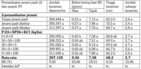 Tabel 3. Pengaruh cara pemanfaatan jerami padi dan pupuk anorganik NPK terhadap populasi  tanaman dan komponen pertumbuhan kedelai varietas Sinabung pada lahan sawah  Vertisol bekas padi (padi–kedelai), Ngawi MK II 2005