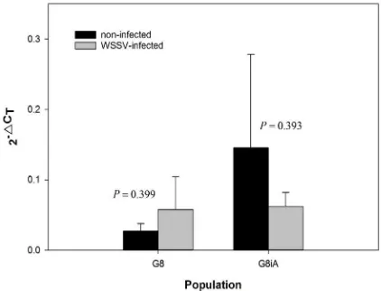 Fig. 3. Baseline expression (non-infected) of PmVRP15 of each population compared with the inducible expression (WSSV-infected)