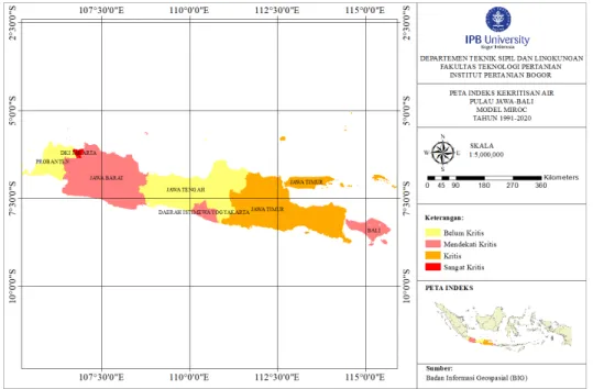 Gambar 5 Peta Indeks Kekritisan Air (IKA) Model MIROC Pulau Jawa dan Bali  Tahun 1991-2020