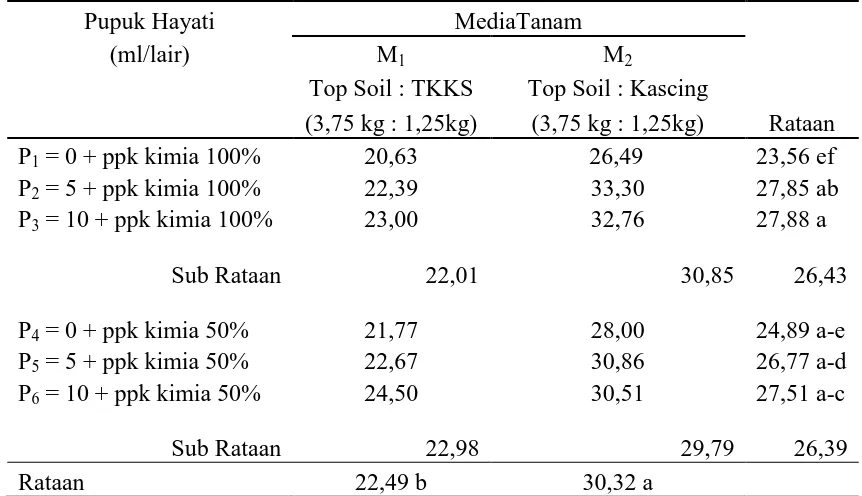Tabel 1. Tinggi tanaman kailan 40 HSPT pada berbagai media tanam dan pemberian pupuk 