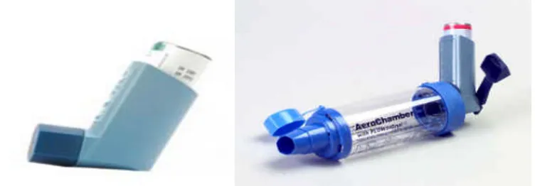 Gambar 1. Metered Dose Inhaler dan MDI dengan Spacer  c.  Dry Powder Inhaler (DPI) 