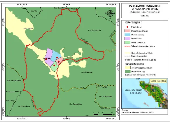 Gambar 3.1. Peta lokasi penelitian di Kecamatan Mane  