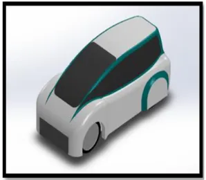 Gambar 1. Mobil prototype BAYU  SURYA standard  Desain mobil prototype BAYU  SURYA  standard  memiliki  tampilan  menyerupai  mobil  van  dengan  bentuk  leading  edge 