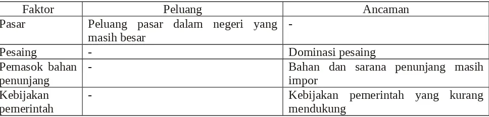 Tabel 7. Inventarisasi peluang dan tantangan pengembangan industri barang jadi karet Indonesia 