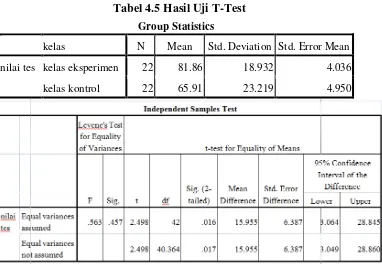 Tabel 4.5 Hasil Uji T-Test 