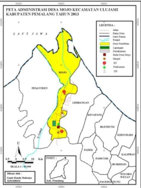 Gambar 1 Peta Administrasi Desa Mojo  Kondisi  awal  ekosistem  mangrove  di  Desa  Mojo 