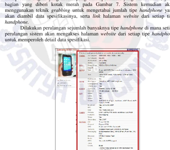 Gambar  7  menunjukkan  website  referensi  untuk  memperoleh  data  spesifikasi  dengan  merek  Samsung