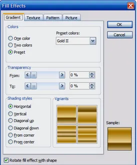 Gambar 9. 38 (ii)  Kelebihan fasilitas Fill Color Gradient versi XP seperti  ditunjukkan pada Gambar 9.38 (ii) dari sebelumnya  ialah: 