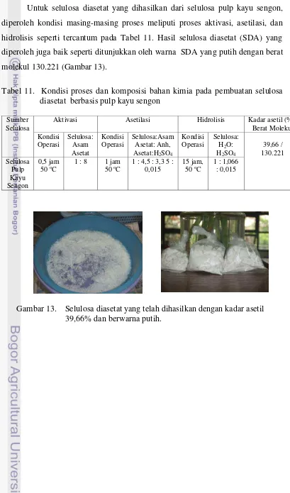 Tabel 11.  Kondisi proses dan komposisi bahan kimia pada pembuatan selulosa 