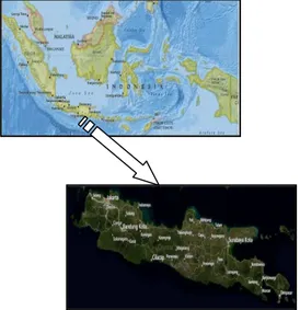 Gambar 1. Lokasi penelitian di Pulau Jawa  (sumberhttp://www.arcgis.com/home/webmap/vi