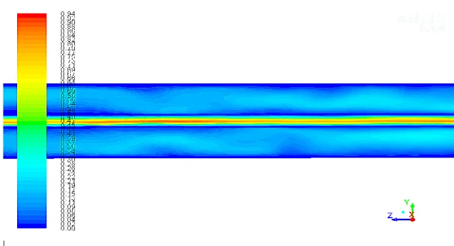 Gambar 4.14.  Visualisasi Aliran Steam Pada J G  = 1,0755 m/s dan J L  = 0,5132 m/s saat 3 detik  