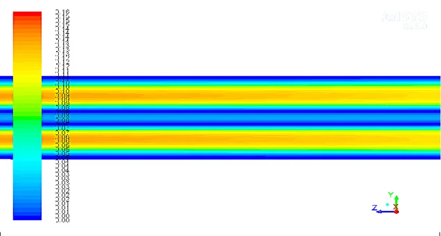 Gambar 4.3. Visualisasi aliran Steam pada J G  = 0,1409 m/s dan J L  = 0,5041 m/s  Simulasi  dengan  nilai  J G   =  0,1409  m/s  dan  J L   =  0,5041  m/s  menunjukkan  distribusi  tekanan  membentuk  cincin