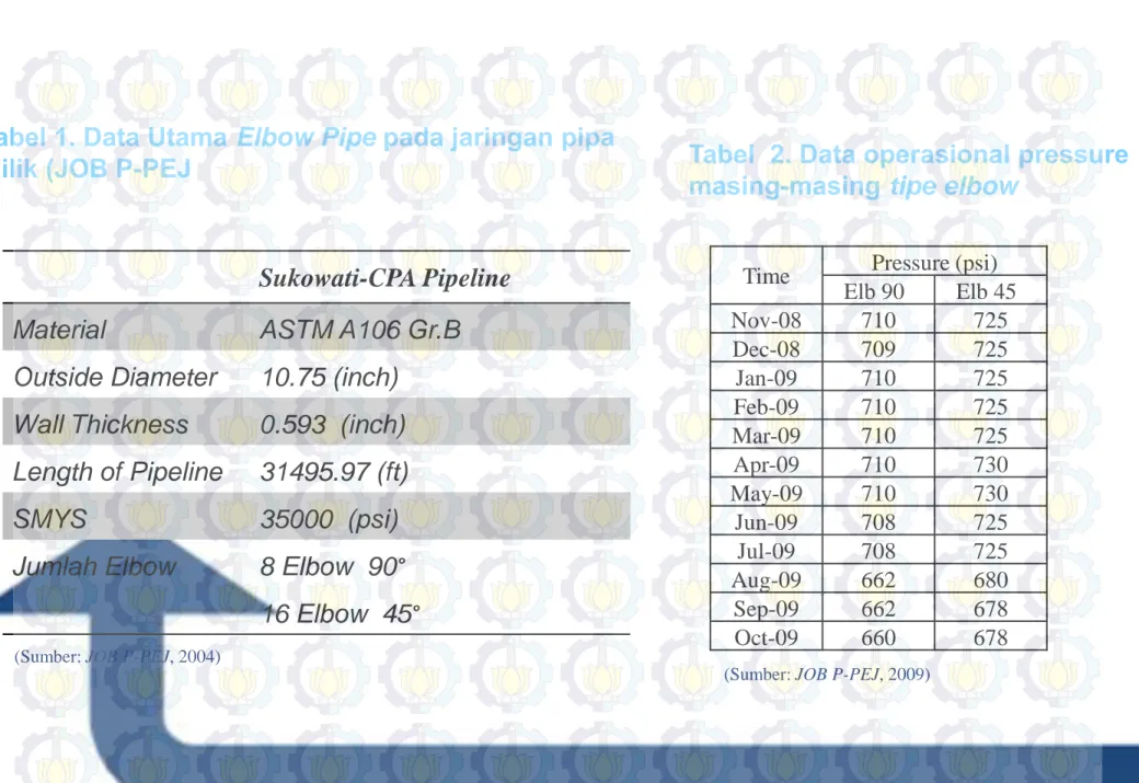 Tabel 1. Data Utama Elbow Pipe pada jaringan pipa milik (JOB P-PEJ)