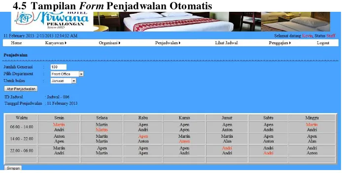 Gambar 9 Tampilan Form Penjadwalan Otomatis 