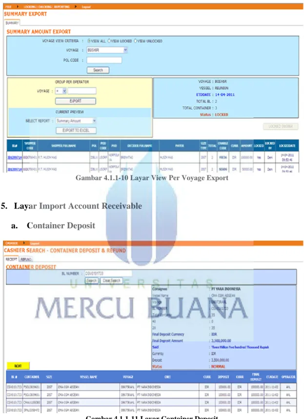Gambar 4.1.1-10 Layar View Per Voyage Export