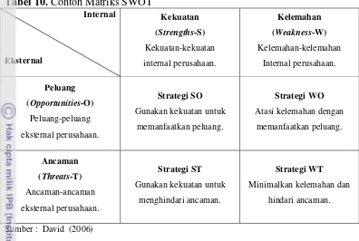 Tabel 10. Contoh Matriks SWOT 