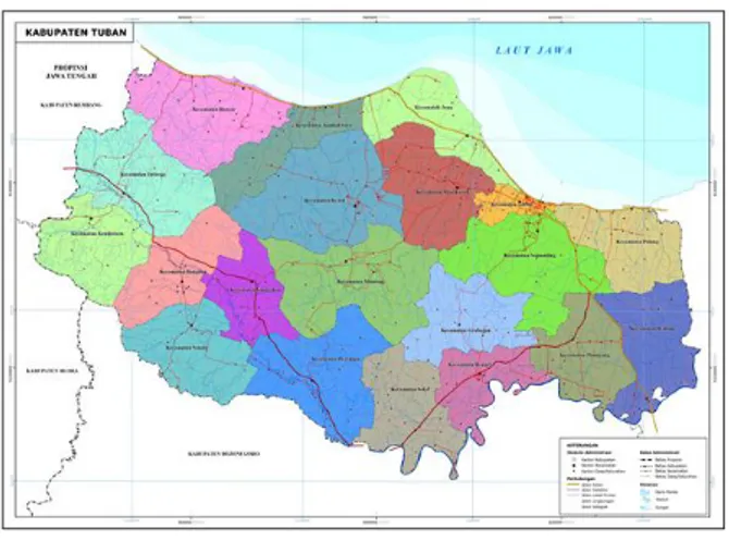Gambar 1. Letak Geografis dan  Pembagian Kecamatan Di Kabupaten 
