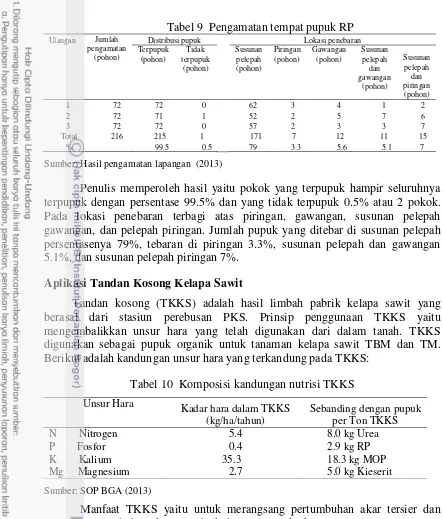 Tabel 9  Pengamatan tempat pupuk RP 