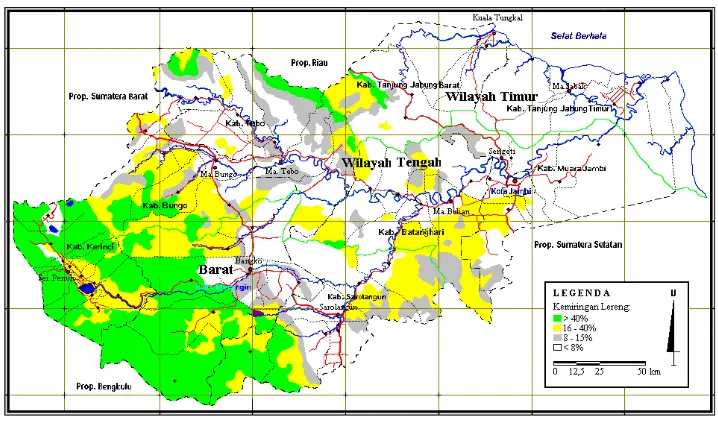 Gambar 15. Topografi wilayah pengembangan KSP di Propinsi Jambi  